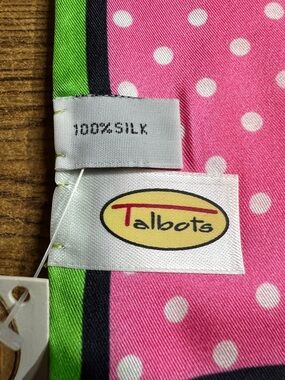 Talbots 66” 100% Silk Pink White Polkadots Green Black Waist Sash Scarf Headband